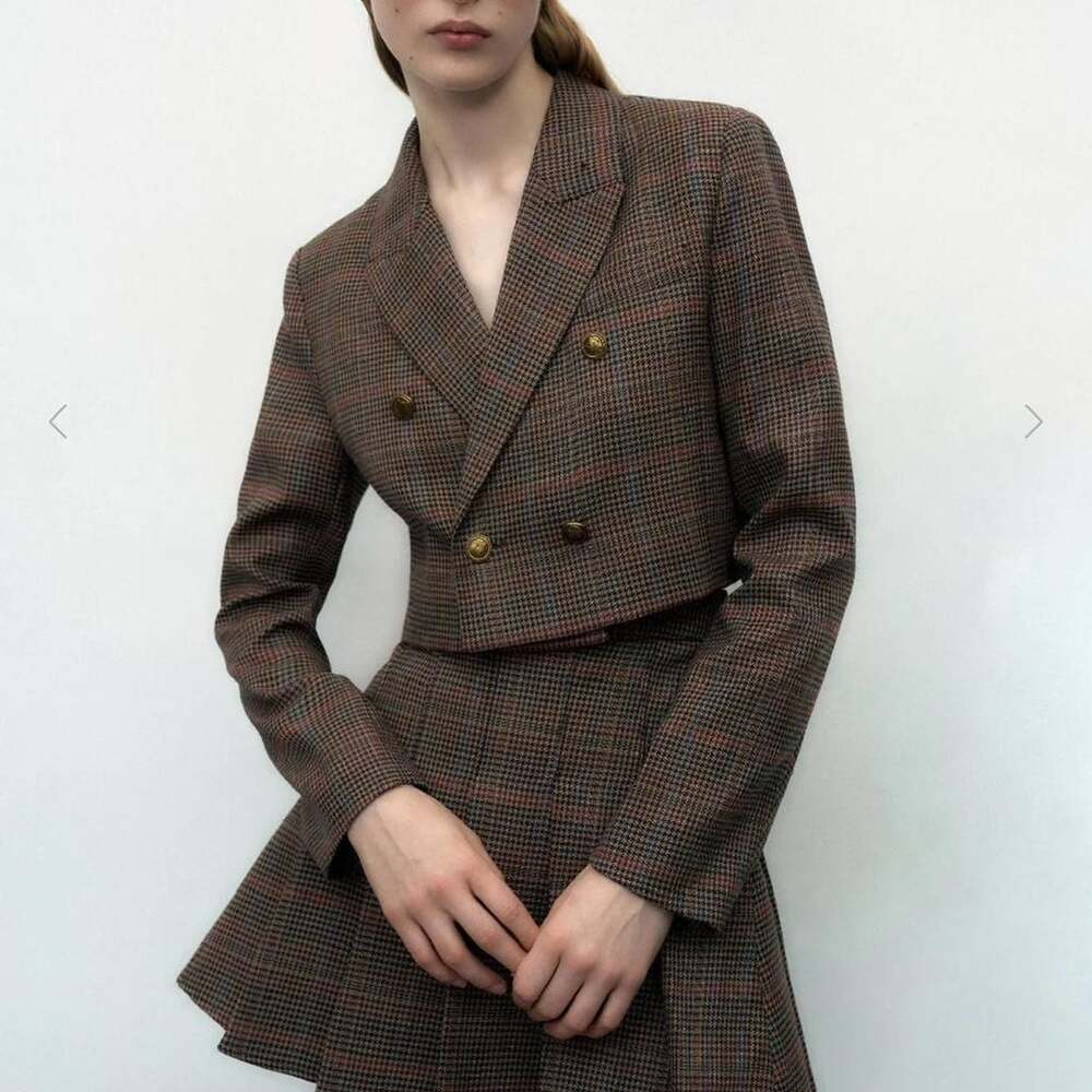 Urban Revivo Cropped Houndstooth Blazer